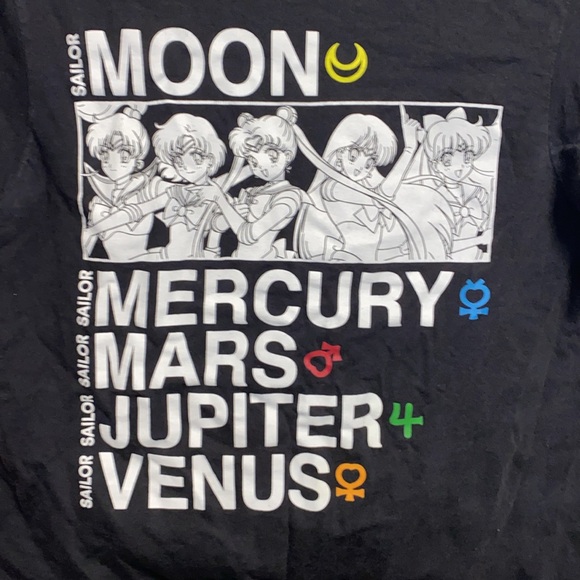 Sailor Moon Small Black White Logo Tee Moon Mercury Mars Jupiter Venus - Picture 5 of 9